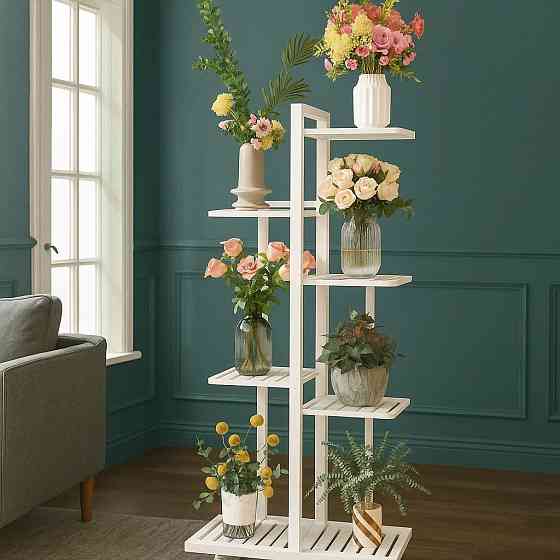 Підставка для рослин, полиця для квітів в кімнату, стелаж на колесах, металевий на 7 ярусів, білий Кам'янець-Подільський