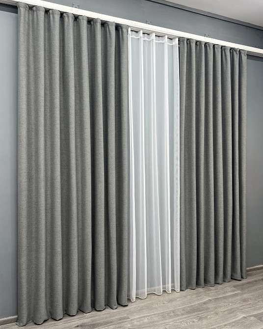 Комплект штор VR-Textil TWEED_V 150х270 2шт и Тюль 400х270 1918ш-1153т Серый с белым 71-148/3 Киев - изображение 3
