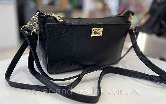 Стильная кросс-боди женская сумочка из натуральной кожи черного цвета Virginia Conti Киев