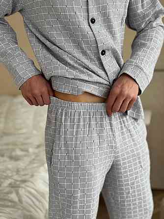 Чоловічий домашній костюм з муслінової тканини на ґудзиках Сірий XS/S Харків