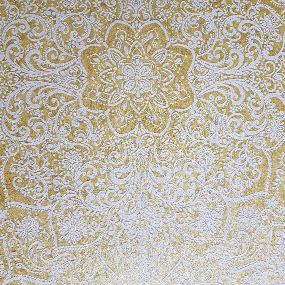 Шпалери флізелінові еко Rasch Kerala 0.53х10 м вензелі східний малюнок жовті білі з блиском Київ - фото 3