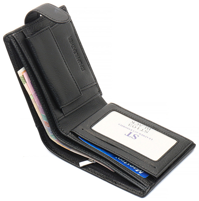 Чорне чоловіче портмоне з натуральної шкіри з фіксацією ST Leather ST103 Київ - фото 5