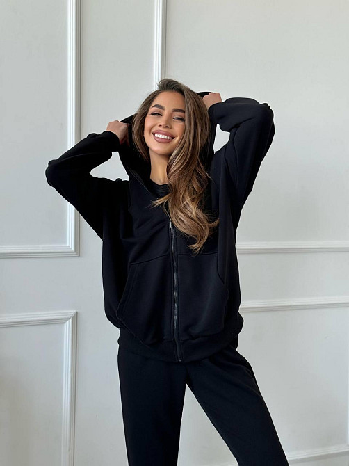 Женский прогулочный костюм тройка: кофта майка и штаны турецкая петля пенье + турецкая рибана Черный, 48/50 Одесса - изображение 8