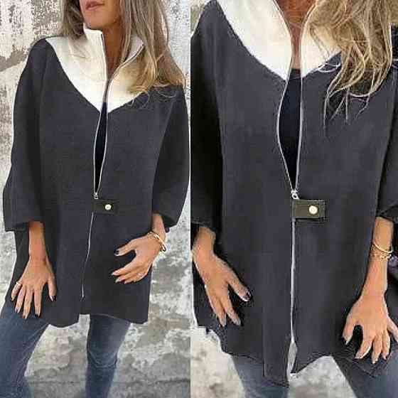 Жіночий базовий теплий кардиган-пончо ангора в'язання Графіт, 56/62 Одеса