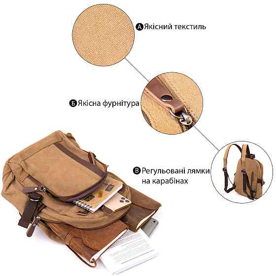Рюкзак текстильний унісекс Vintage 20603 Хакі Київ