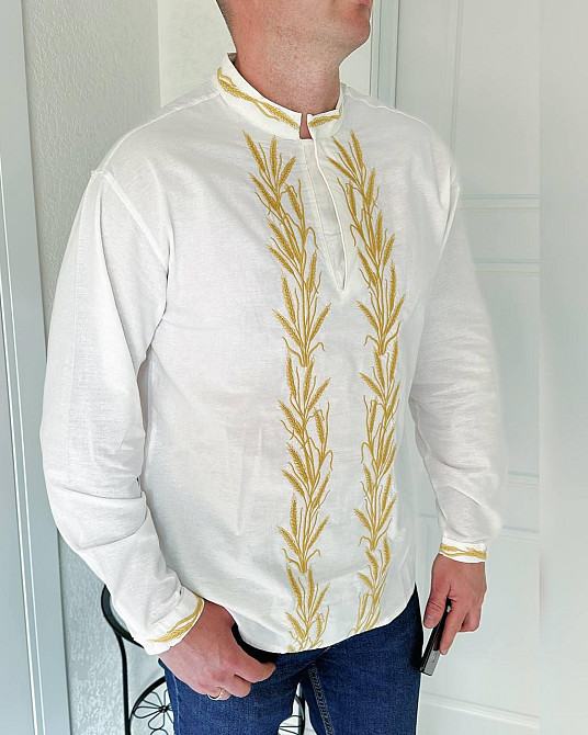 Мужская вышиванка с традиционной украинской вышивкой без пуговиц коттон 80%, 20% полиэстер 50, Белый Одесса - изображение 2
