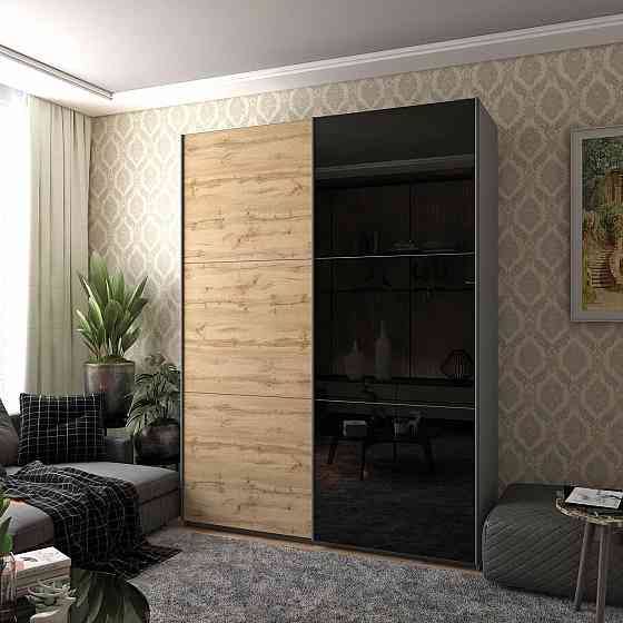 Шафа-купе двохдверна Doros G-Caiser 180х60х240 см Графіт/Дуб евок/1 Чорне скло (DRS-011228) Дніпро