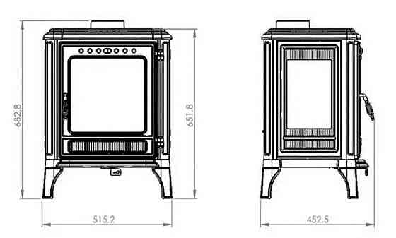 Піч-камін чавунна Hosseven 8005CE 7 кВт панорамна три скла сіра буржуйка на дровах верхній або задній димохід Київ