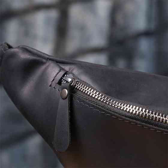 Надежная сумка бананка для мужчин из винтажной натуральной кожи Shvigel 23138 Черный Киев