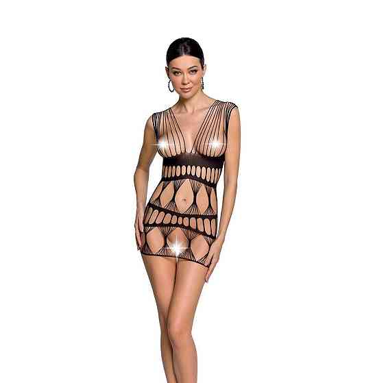 Бодістокінг-сукня Passion BS089 black, міні, плетіння у вигляді павутини Sex Aura Київ