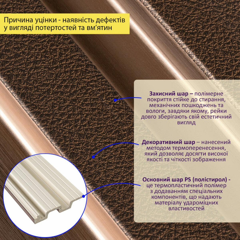 Рейка декоративная PS 2900х117х20мм Под коричневую кожу с бронзой SW-00002147- Дніпро - фото 11
