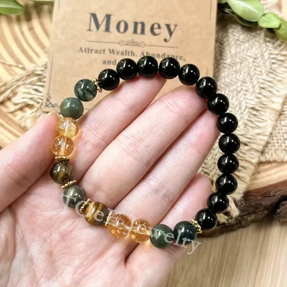 Браслет из натуральных камней для денег и удачи – тигровый глаз, агат, кварц, обсидиан (унисекс) Киев