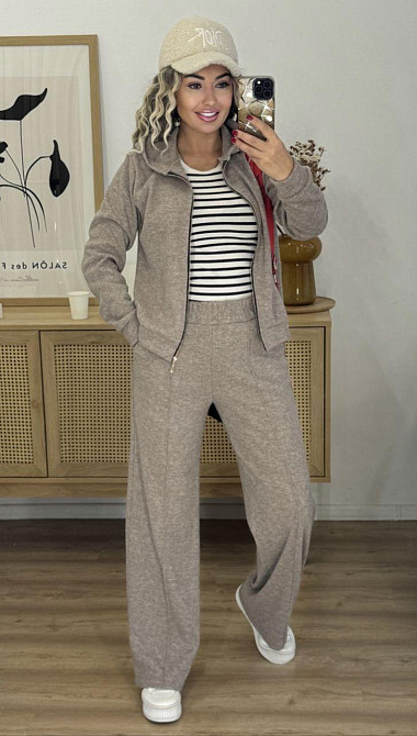 Женский теплый прогулочный костюм двойка: кофта и штаны вязка на трикотажной основе Капучино, 50/52 Одесса - изображение 8