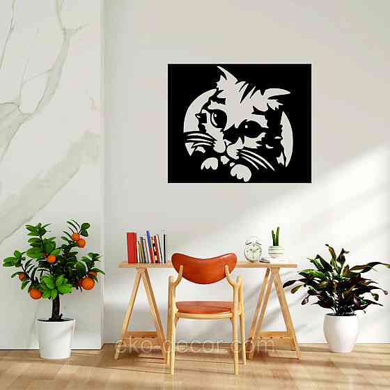 Декоративное настенное Панно «Кот», Декор на стену 70*58 см, Черный Киев
