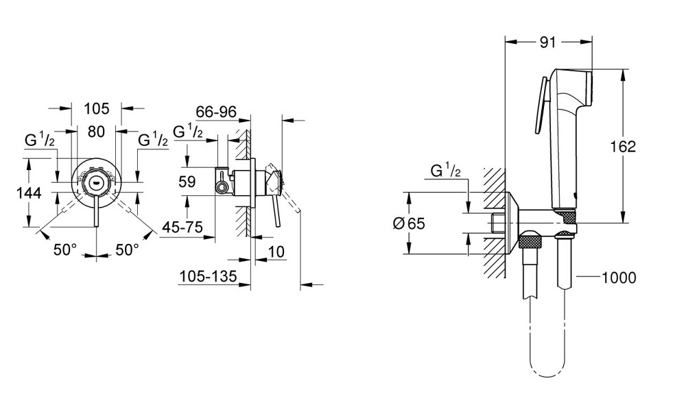 Набір 2 в 1 для туалету Grohe BauClassic (к-кт гіг.душа, змішувач прих.монтажу) (UA2904800S) Київ - фото 6