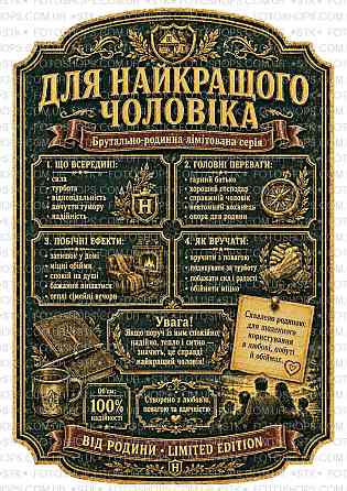Етикетка на пляшку “Найкращому чоловіку” + контретикетка | подарункова наліпка на вино, віскі | від родини з повагою Одеса