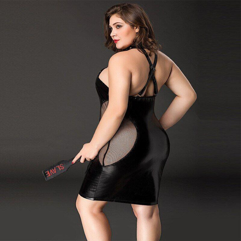 Еротична сукня JSY «Спокуслива Міла» Plus Size Black, прозорі вставки, стрепи, халтер Sex Aura Київ - фото 4