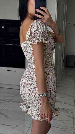 Женское легкое романтичное мини платье в цветочный принт софт 44/46, Беж Одесса