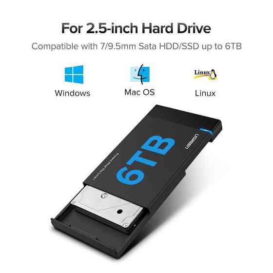 Зовнішній корпус для жорсткого диска Ugreen US221 (HDD/SSD кишене) SATA 2.5" USB 3.0 (Чорний) Николаев