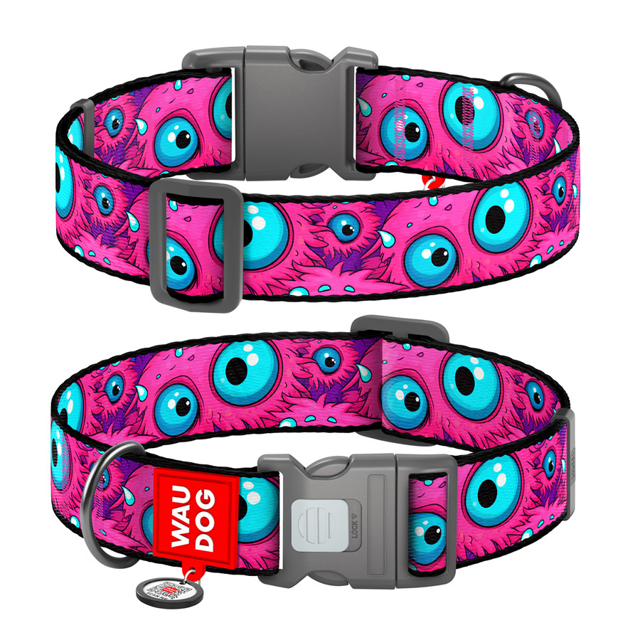 Нашийник для собак нейлоновий WAUDOG Nylon з QR паспортом, малюнок "Око монстра", пластиковий ф Коломыя - изображение 1