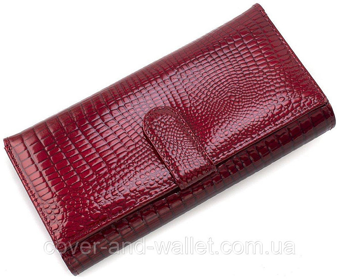 Бордовый лаковый женский кошелек для карточек из натуральной кожи ST Leather (S9001A) Киев - изображение 2