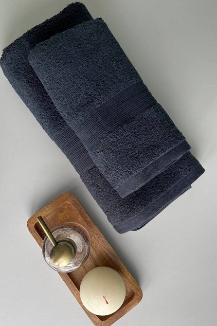 Комплект полотенец с бордюром Ideal Textile 2 шт (50х90+70х140 см) 500 г/м2 (56860401) Графітовий Черновцы - изображение 5