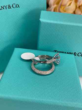 Tiffany двойное кольцо Тиффани, серебро 925 пробы / Тиффани серебряное кольцо двойное / мешочек Тифф Одесса