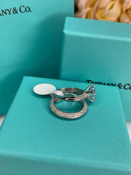 Tiffany подвійне кільце, срібло 925 з кубічним цирконієм / Тіффані срібне колечко Одеса - фото 3