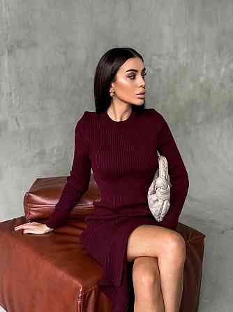 Женское романтическое вязаное платье в длине меди двойная вязка акрил+шерсть Бордо Одесса