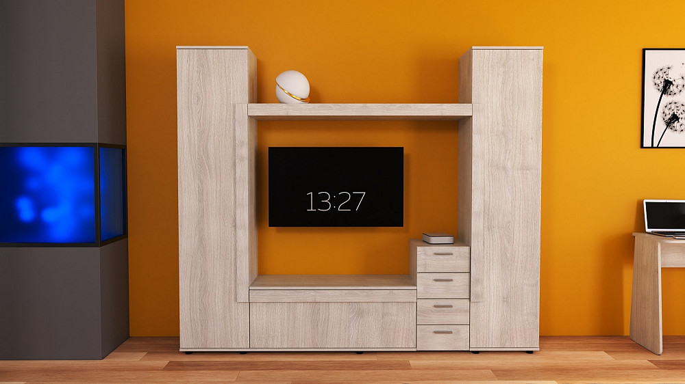 Стенка в гостиную под ТВ Эхо-2, Дуб Шамоні Світлий, 2160х420х1850 Львов - изображение 2