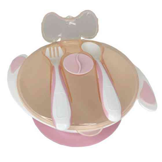 Тарілка на присосці з ложкою та виделкою MGZ-0109(Peach) 350 мл Вінниця