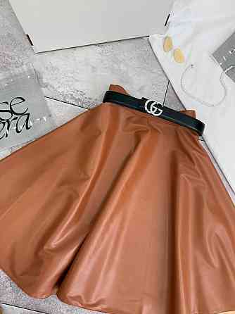 Женская базовая юбка солнце из эко-кожи Коричневый, 46/48 Одесса