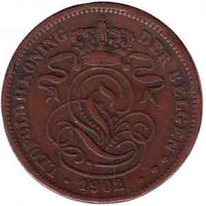 Монета 2 сантима. 1902 рік, Бельгія. (Der Belgen) Полтава