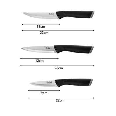 Набор ножей Tefal Essential 3шт, нержавіюча сталь, пластик, чорний (K2219455) Винница