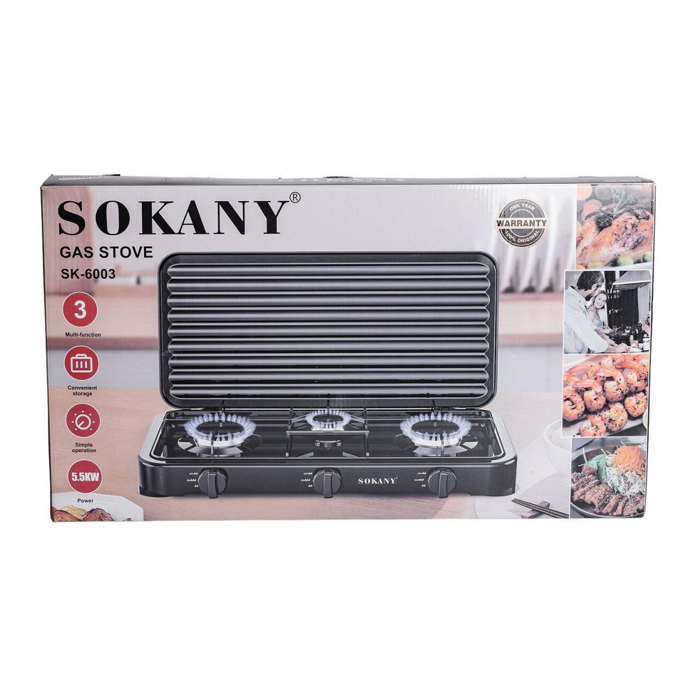 Настольная газовая плита на 3 конфорки Sokany 5.5 кВт Белая Lugi SK-6003W Киев - изображение 10