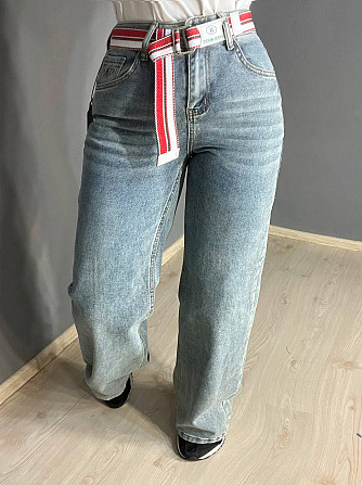 Джинси жіночі Lady 0132 wide leg palazzo jeans широкі стрейчові висока посадка ремінь блакитні, блак Одеса - фото 6