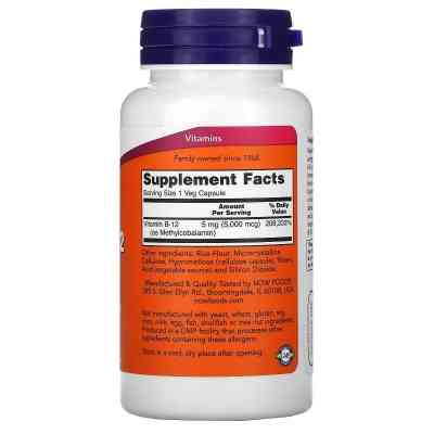 Вітамінно-мінеральний комплекс Now Foods Вітамін B-12, Метилкобаламін, 5000 мкг, Methyl B-12, NOW Foods, 90 веге (NOW-00505) Вінниця