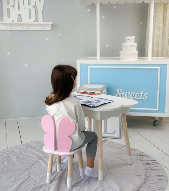 Дитячий стіл Хмарка з нішою та стільчиком Метелик (Білий з рожевим) Вінниця - фото 4