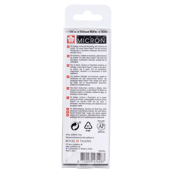 Набір лінерів PIGMA MICRON 4шт, (0.1/0.5/10/лінер-пензель Pigma Brush), Сірий, Світлий, Sakura Київ