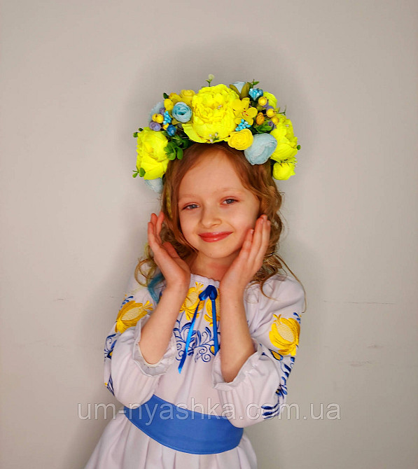 Ободок обруч з квітами "Піони великий жовто-блакитний" Кривий Ріг - фото 8