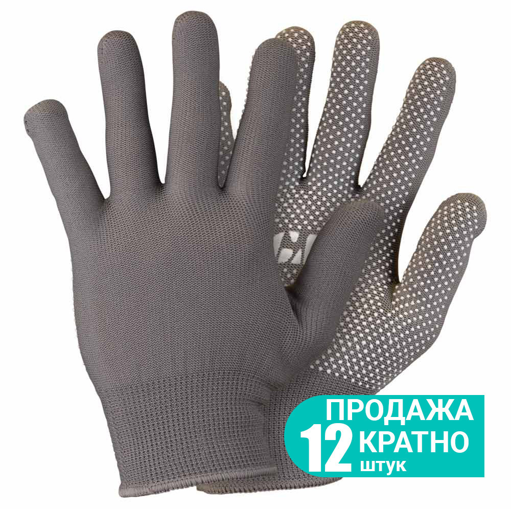 Рукавиці трикотажні з точковим ПВХ-покриттям р8 Мікроточка (сірі) КРАТНО 12 парам SIGMA (9442911) Київ - фото 1
