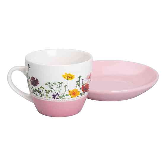 Liling Rongxiang Ceramic порцелянова чашка з блюдцем 250 мл з квітами Рожева RX-N24723P Київ