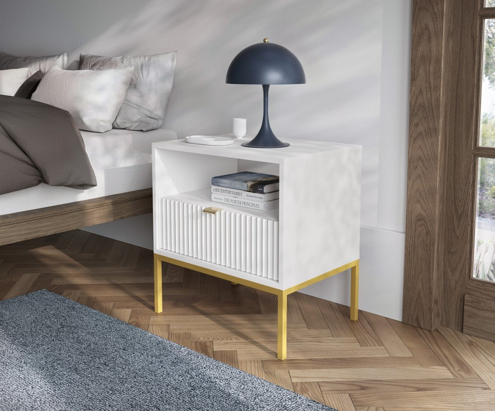 Тумба приліжкова Perfect Home Нова / Nova з 1 шухлядою і золотими ніжками S54 Білий (PFH-091261) Дніпро - фото 1