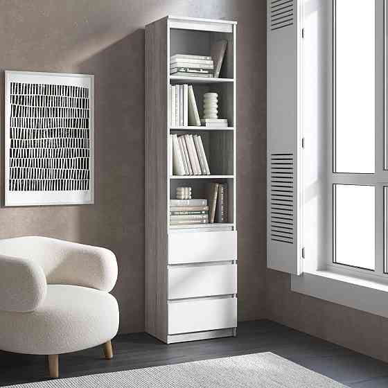 Пенал для книг VAYS R-25, з відкритими полицями та шухлядами, без ручок, ЛДСП, 50×40×211 см - для вітальні, спальні, офісу Львів