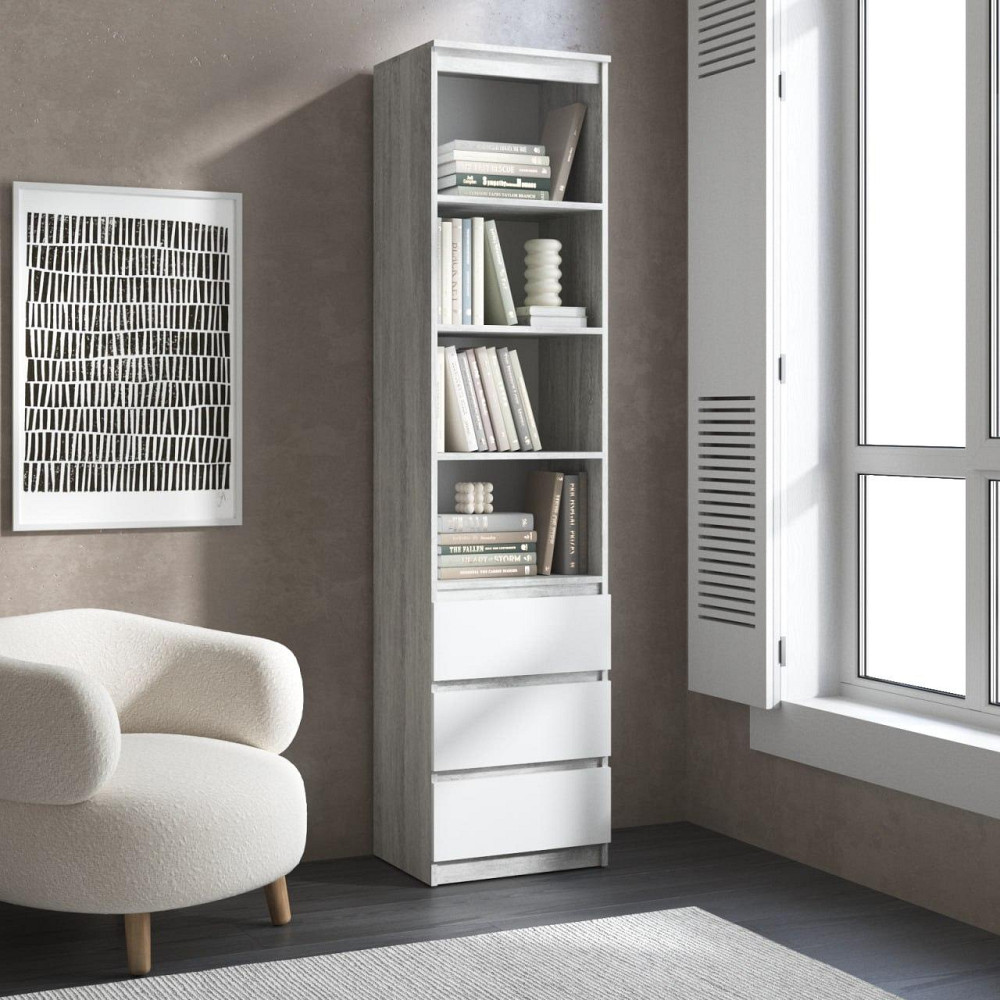 Пенал для книг VAYS R-25, з відкритими полицями та шухлядами, без ручок, ЛДСП, 50×40×211 см - для вітальні, спальні, офісу Львів - фото 6