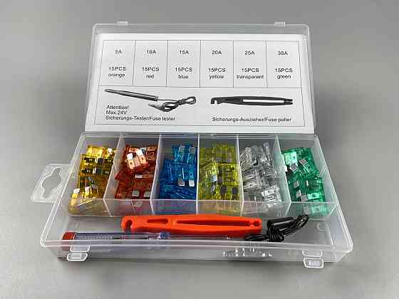 Набор предохранителей 93 шт  (5А, 10А, 15А, 20А, 25А, 30А) захват + тестер 6-24В пластиковый бокс Мукачево