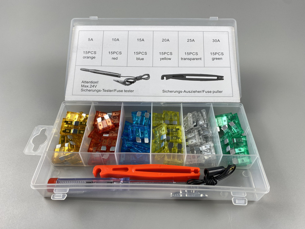Набор предохранителей 93 шт  (5А, 10А, 15А, 20А, 25А, 30А) захват + тестер 6-24В пластиковый бокс Мукачево - изображение 2