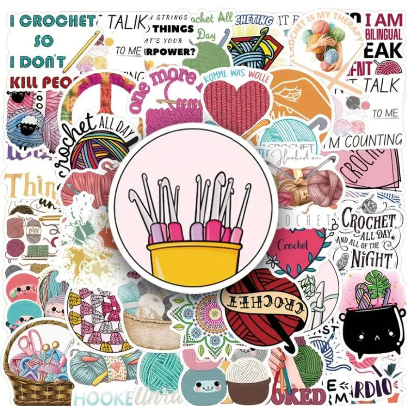 Набір наклейок на тему в'язання гачком, водонепроникні вінілові естетичні наклейки handmade, в'язанн Київ - фото 1