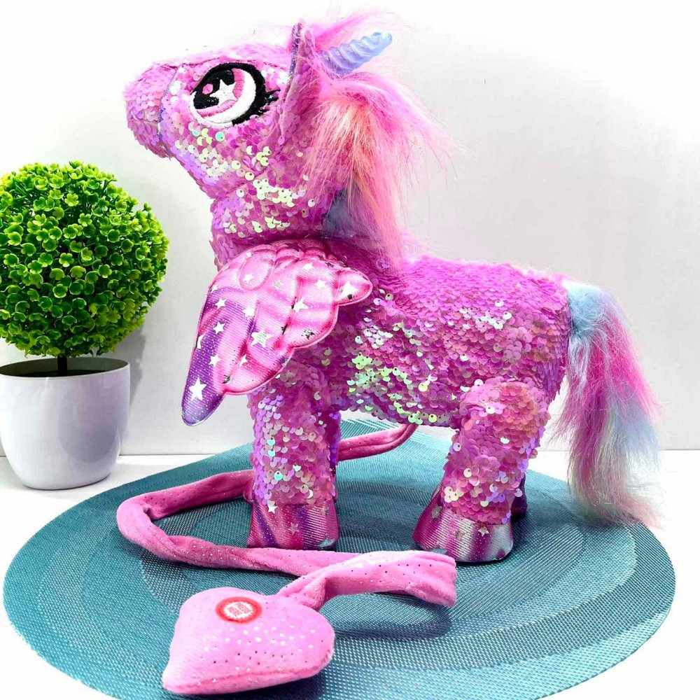 Іграшка м'яка інтерактивна Казкова конячка єдиноріг повідець звук світло Рожева (M 6202 I UA) Чернигов - изображение 5