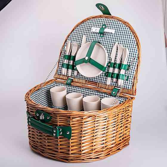Корзина плетеная для пикника с посудой на 4 персоны 41х31х22 см набор посуды туристический для кемпинга HP-ZQ-2 Киев